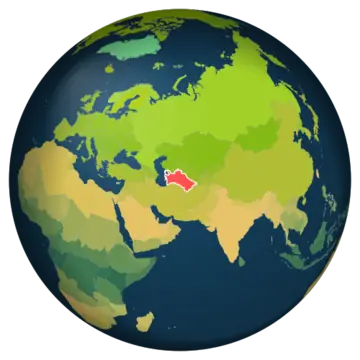 Globe centered on Turkmenistan
